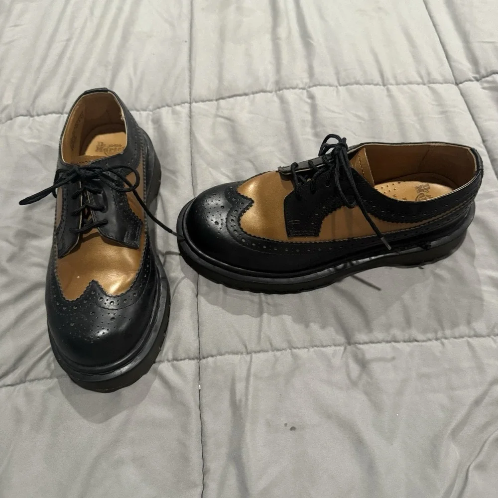 Vintage 90's Dr. Martens Bex 3989 Black‎ Gold Wingtip Brogue Oxfords Y2K Size 5